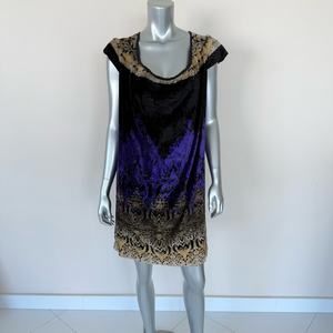 Etro Black and Purple Velvet Midi Dress with Gold Detailing